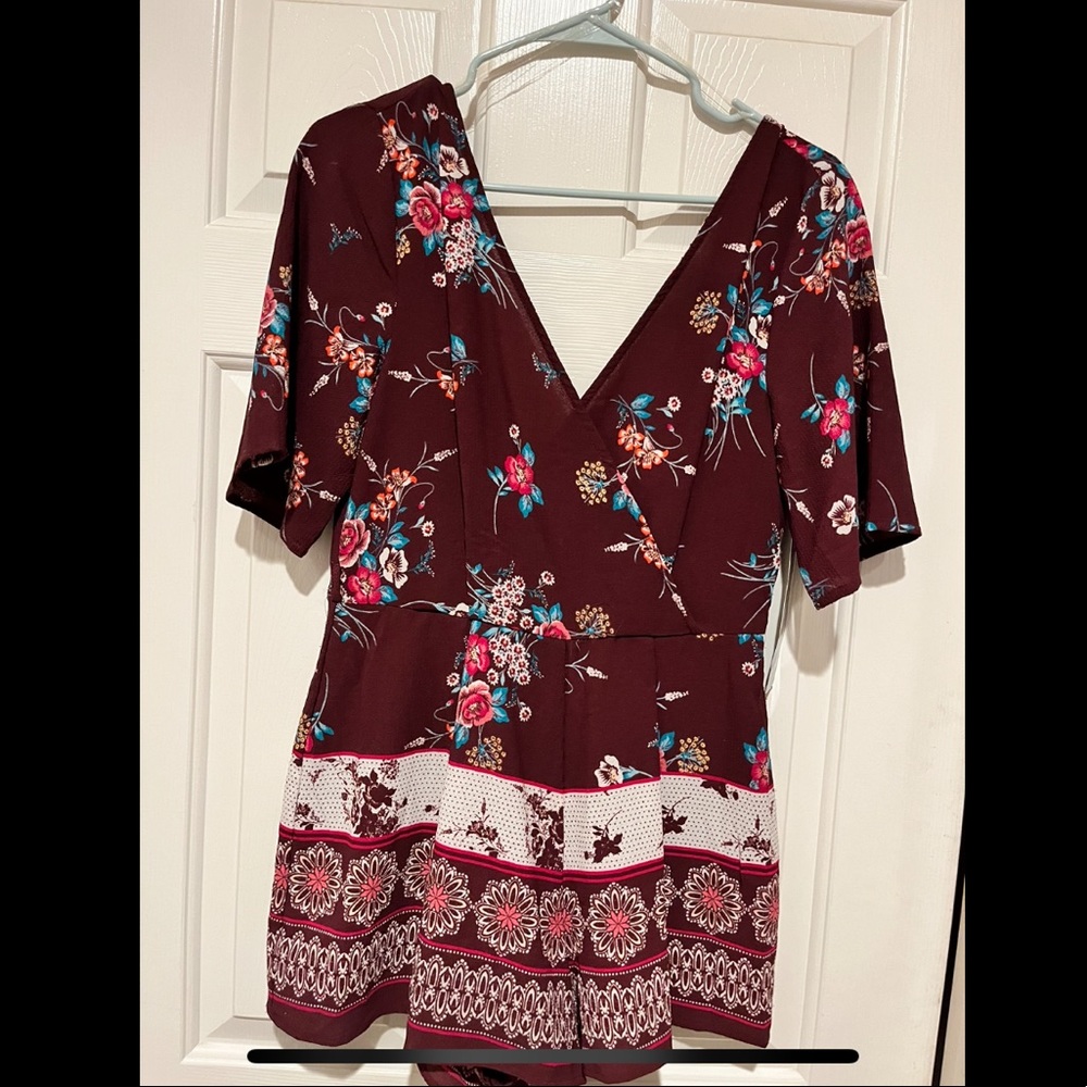 Dress that multiples as romper beautiful maroon with flowers